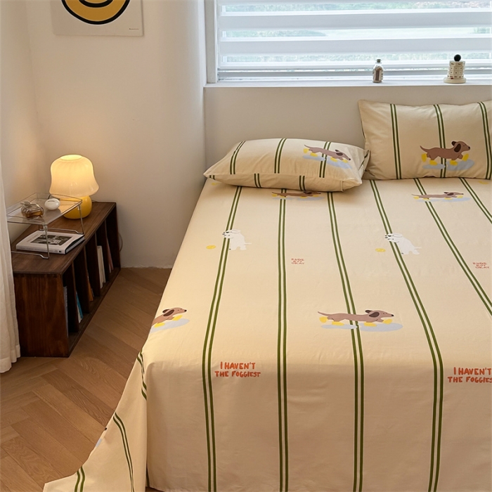 91家纺网 家纺一手货源 找家纺 洋铭区 2023新款全棉单品床单快乐小狗