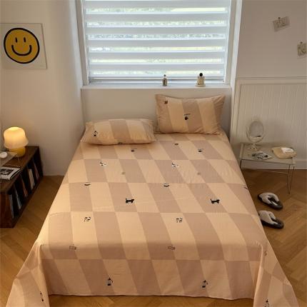 91家纺网 家纺一手货源 找家纺 洋铭区 2023新款全棉单品床单猫咪橙