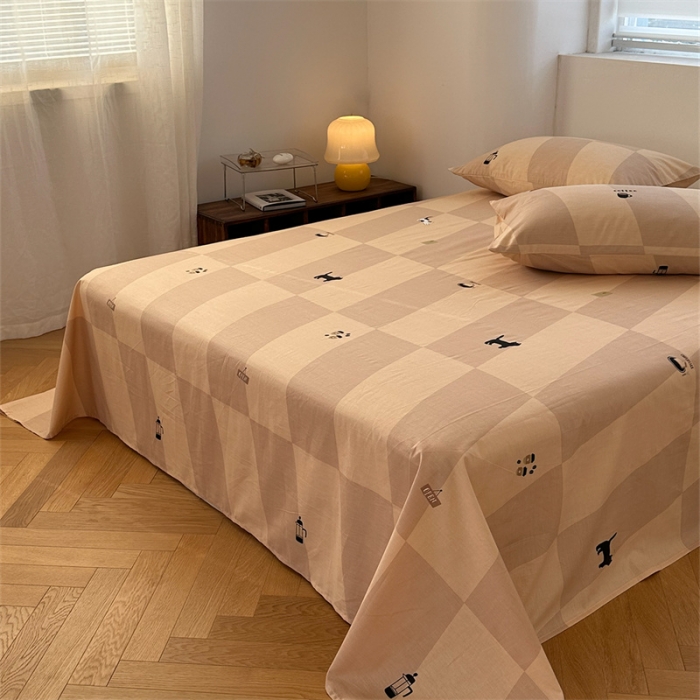 91家纺网 家纺一手货源 找家纺 洋铭区 2023新款全棉单品床单猫咪橙