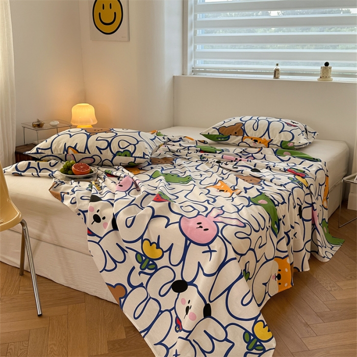 91家纺网 家纺一手货源 找家纺 洋铭区 2023新款全棉单品床单萌萌小动物