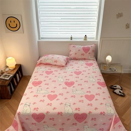 91家纺网 家纺一手货源 找家纺 洋铭区 2023新款全棉单品床单桃心猫