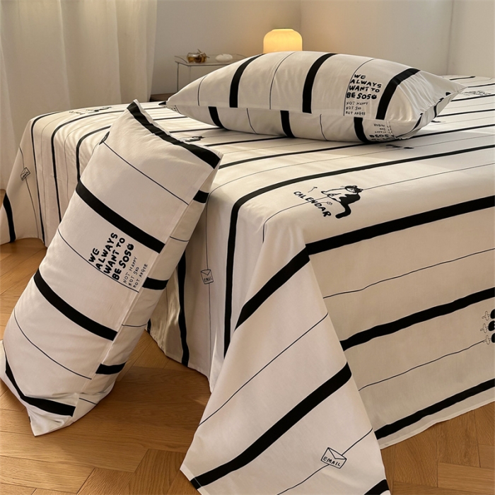 91家纺网 家纺一手货源 找家纺 洋铭区 2023新款全棉单品床单条纹小猫