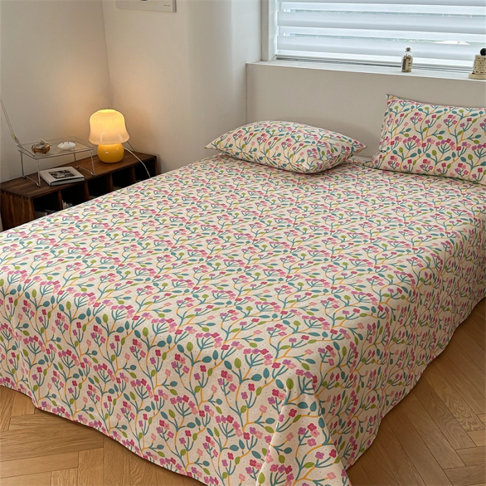 91家纺网 家纺一手货源 找家纺 洋铭区 2023新款全棉单品床单小花紫粉