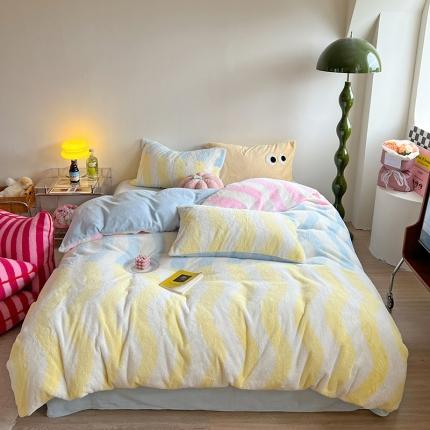 91家纺网 家纺一手货源 找家纺 （总）柚子家纺 2023新款高克重舒适保暖兔绒印花四件套