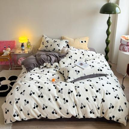 91家纺网 家纺一手货源 找家纺 （总）柚子家纺 2023新款高克重舒适保暖兔绒印花四件套