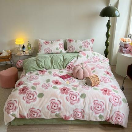 91家纺网 家纺一手货源 找家纺 （总）柚子家纺 2023新款高克重舒适保暖兔绒印花四件套