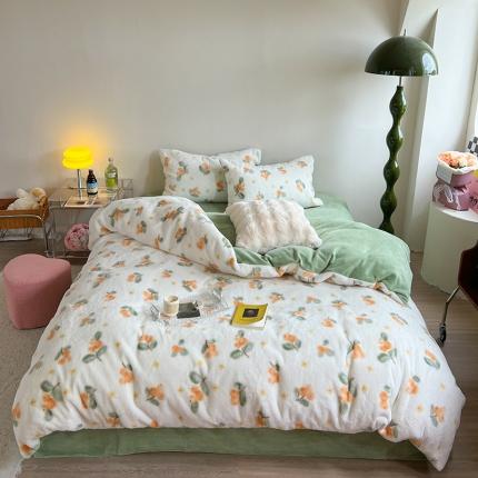 91家纺网 家纺一手货源 找家纺 （总）柚子家纺 2023新款高克重舒适保暖兔绒印花四件套