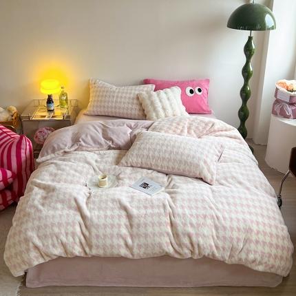 91家纺网 家纺一手货源 找家纺 （总）柚子家纺 2023新款高克重舒适保暖兔绒印花四件套