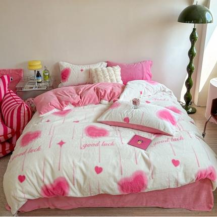 91家纺网 家纺一手货源 找家纺 （总）柚子家纺 2023新款高克重舒适保暖兔绒印花四件套