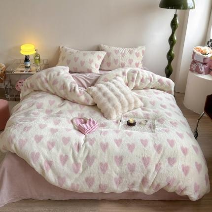 91家纺网 家纺一手货源 找家纺 （总）柚子家纺 2023新款高克重舒适保暖兔绒印花四件套