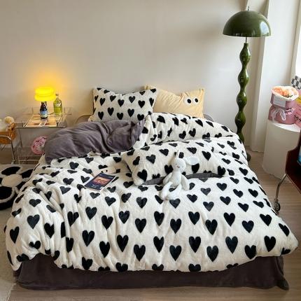 91家纺网 家纺一手货源 找家纺 （总）柚子家纺 2023新款高克重舒适保暖兔绒印花四件套