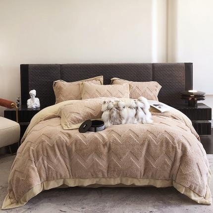 91家纺网 家纺一手货源 找家纺 （总）简如2025新款A类轻奢风兔毛绒四件套-摩卡系列