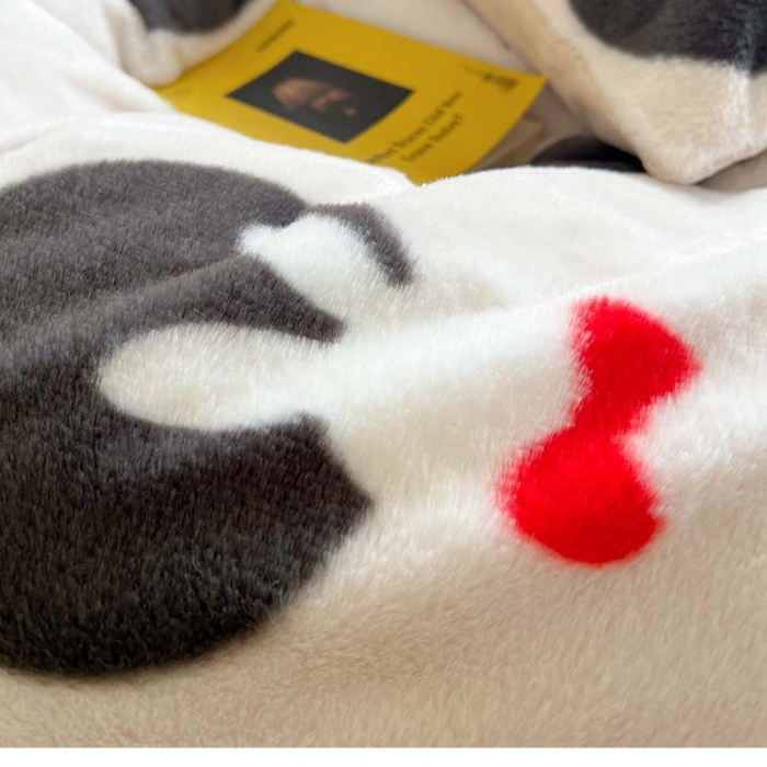 91家纺网 家纺一手货源 找家纺 柚子家纺 2023新款高克重舒适保暖兔绒印花四件套 波点小兔黑