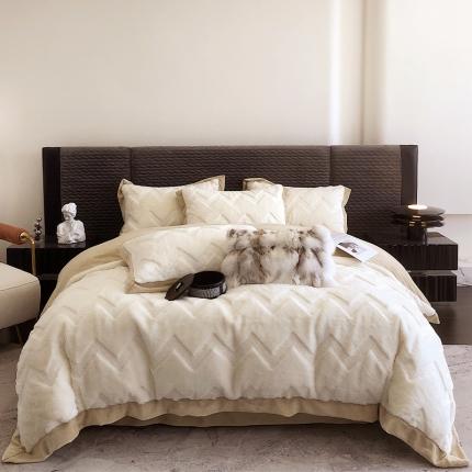 91家纺网 家纺一手货源 找家纺 （总）简如2025新款A类轻奢风兔毛绒四件套-摩卡系列