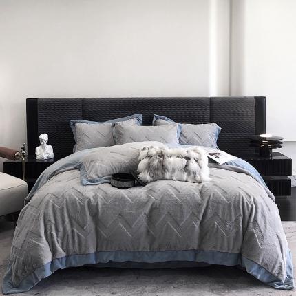 91家纺网 家纺一手货源 找家纺 （总）简如2025新款A类轻奢风兔毛绒四件套-摩卡系列