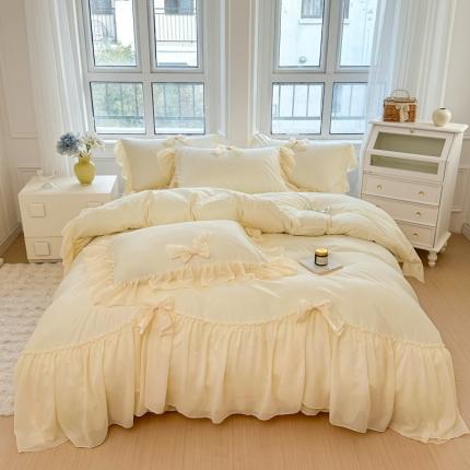 91家纺网 家纺一手货源 找家纺 （总）老K（美阁）超柔雪纺大花边蝴蝶结四件套