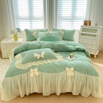 91家纺网 家纺一手货源 找家纺 （总）老K（美阁）超柔雪纺大花边蝴蝶结四件套