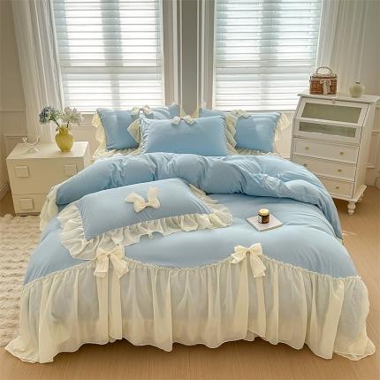 91家纺网 家纺一手货源 找家纺 （总）老K（美阁）超柔雪纺大花边蝴蝶结四件套