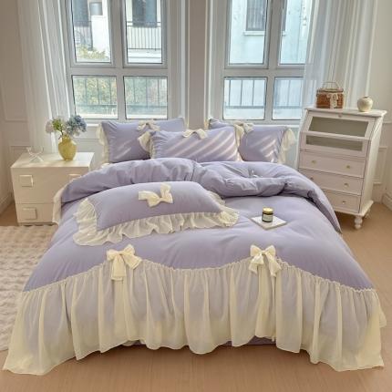 91家纺网 家纺一手货源 找家纺 （总）老K（美阁）超柔雪纺大花边蝴蝶结四件套