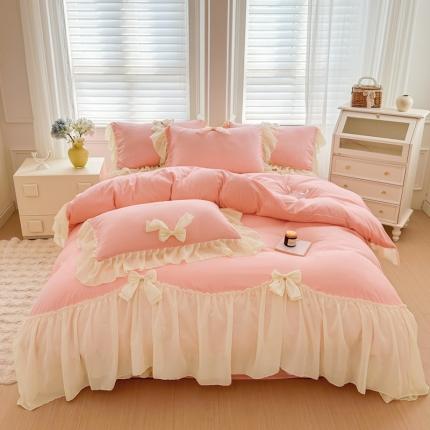 91家纺网 家纺一手货源 找家纺 （总）老K（美阁）超柔雪纺大花边蝴蝶结四件套