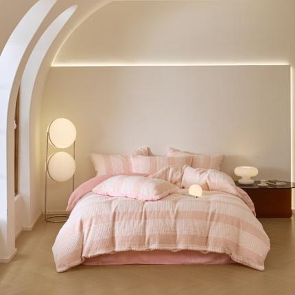 91家纺网 家纺一手货源 找家纺 恋佳 2023新款兔绒四件套 兔毛奶油粉