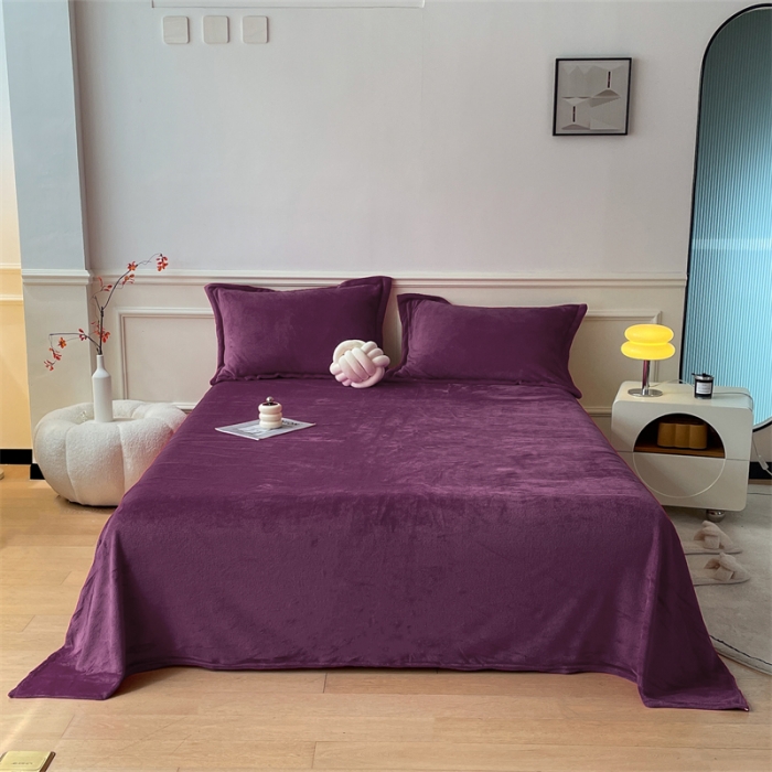 91家纺网 家纺一手货源 找家纺 （总）兰紫橙 2023新款纯色双面法兰绒牛奶绒毛毯床单