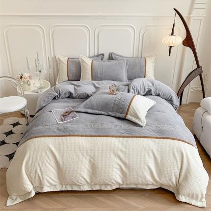 （总）芯贝儿 2024新款轻奢简约绣花加厚牛奶绒保暖四件套