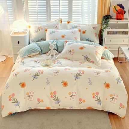 91家纺网 家纺一手货源 找家纺 （总）帛缔思 2024新款淳木棉直角四件套磨毛小清新四件套