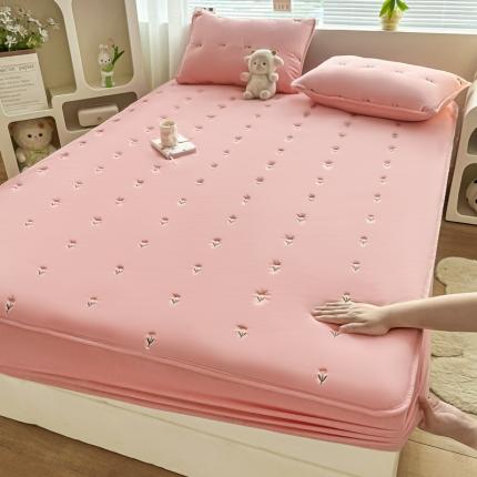 91家纺网 家纺一手货源 找家纺 宇航2023新款婴儿绒宝宝绒牛奶绒夹棉绣花床笠三件套 郁金香—粉色