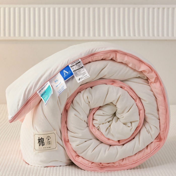 91家纺网 家纺一手货源 找家纺 2025新款原棉双拼提花大豆被二合一拉链款子母被春秋冬被子夏被学生宿舍被褥 子母被本白+粉玉色
