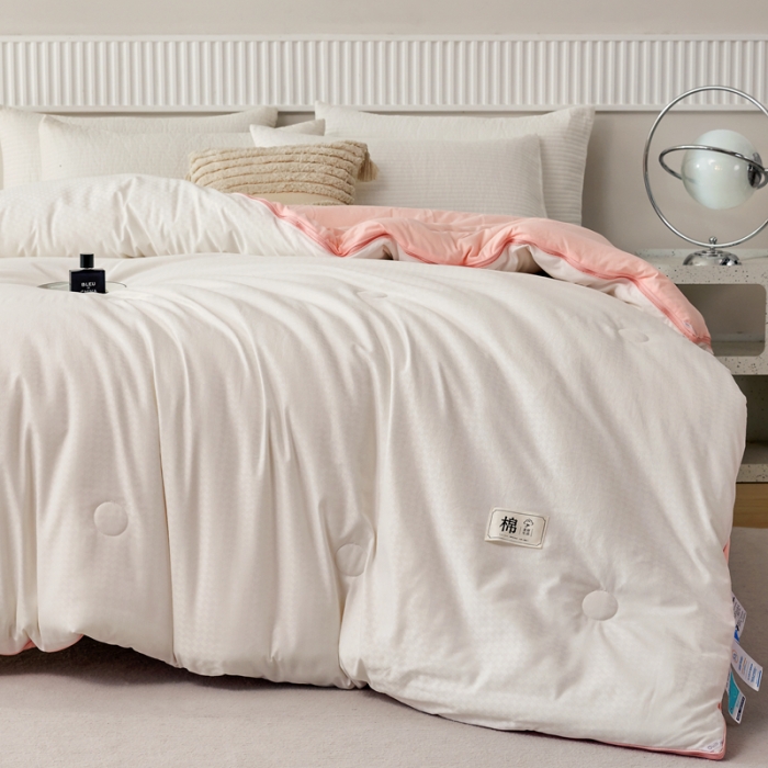 91家纺网 家纺一手货源 找家纺 2025新款原棉双拼提花大豆被二合一拉链款子母被春秋冬被子夏被学生宿舍被褥 子母被本白+粉玉色