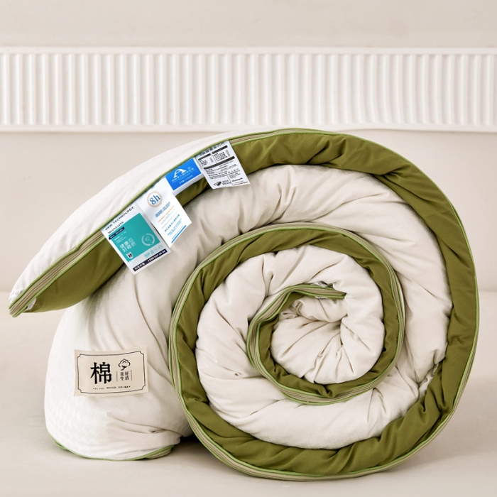 91家纺网 家纺一手货源 找家纺 2025新款原棉双拼提花大豆被二合一拉链款子母被春秋冬被子夏被学生宿舍被褥 子母被本白+抹茶绿