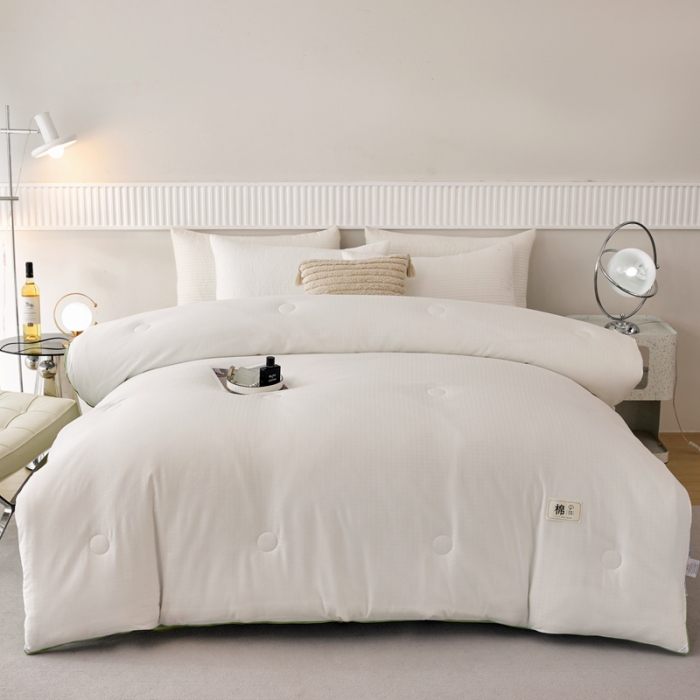 91家纺网 家纺一手货源 找家纺 2025新款原棉双拼提花大豆被二合一拉链款子母被春秋冬被子夏被学生宿舍被褥 子母被本白+抹茶绿