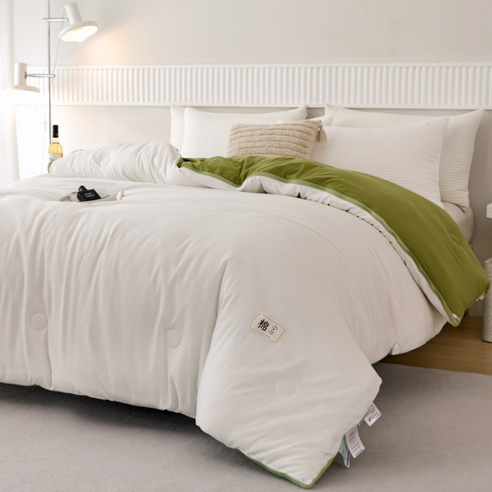 91家纺网 家纺一手货源 找家纺 2025新款原棉双拼提花大豆被二合一拉链款子母被春秋冬被子夏被学生宿舍被褥 子母被本白+抹茶绿