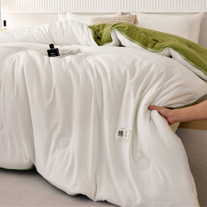 91家纺网 家纺一手货源 找家纺 2025新款原棉双拼提花大豆被二合一拉链款子母被春秋冬被子夏被学生宿舍被褥 子母被本白+抹茶绿