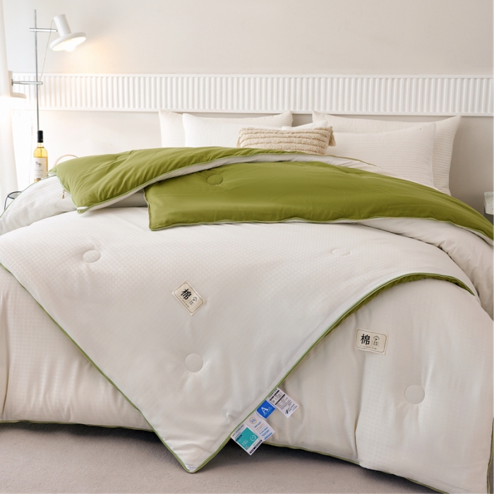 91家纺网 家纺一手货源 找家纺 2025新款原棉双拼提花大豆被二合一拉链款子母被春秋冬被子夏被学生宿舍被褥 子母被本白+抹茶绿