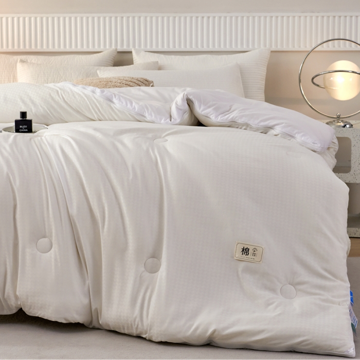 91家纺网 家纺一手货源 找家纺 2025新款原棉双拼提花大豆被二合一拉链款子母被春秋冬被子夏被学生宿舍被褥 子母被本白+奶白色