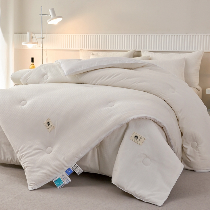 91家纺网 家纺一手货源 找家纺 2025新款原棉双拼提花大豆被二合一拉链款子母被春秋冬被子夏被学生宿舍被褥 子母被本白+奶白色