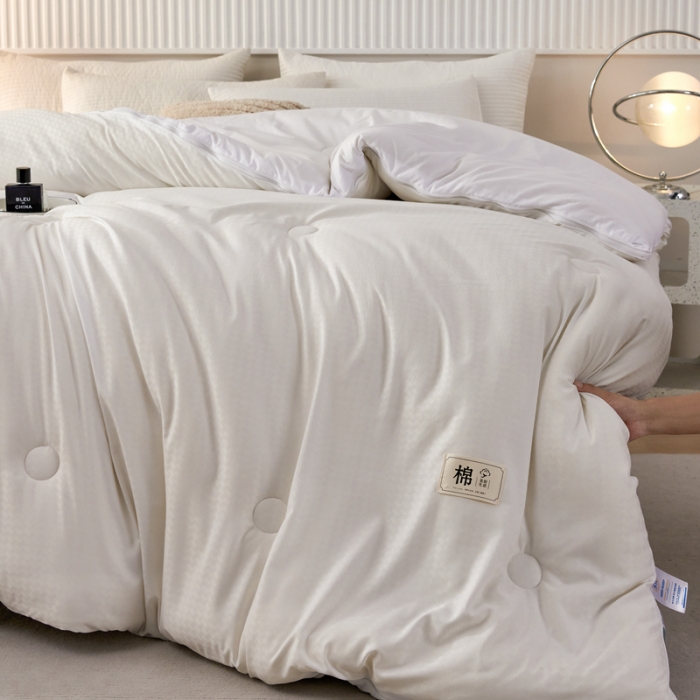 91家纺网 家纺一手货源 找家纺 2025新款原棉双拼提花大豆被二合一拉链款子母被春秋冬被子夏被学生宿舍被褥 子母被本白+奶白色