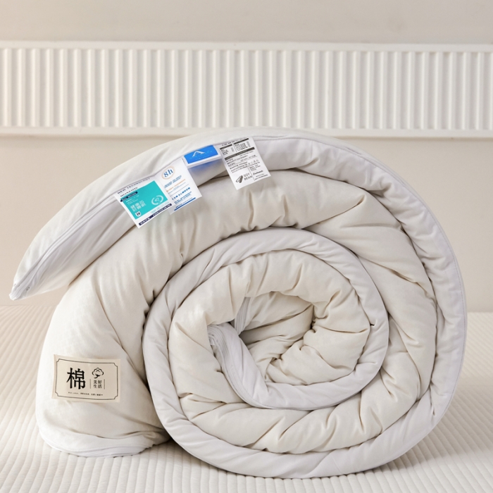 91家纺网 家纺一手货源 找家纺 2025新款原棉双拼提花大豆被二合一拉链款子母被春秋冬被子夏被学生宿舍被褥 子母被本白+奶白色