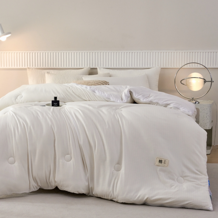 91家纺网 家纺一手货源 找家纺 2025新款原棉双拼提花大豆被二合一拉链款子母被春秋冬被子夏被学生宿舍被褥 子母被本白+奶白色