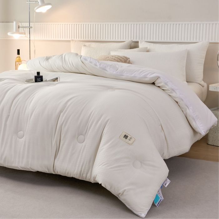 91家纺网 家纺一手货源 找家纺 2025新款原棉双拼提花大豆被二合一拉链款子母被春秋冬被子夏被学生宿舍被褥 子母被本白+奶白色