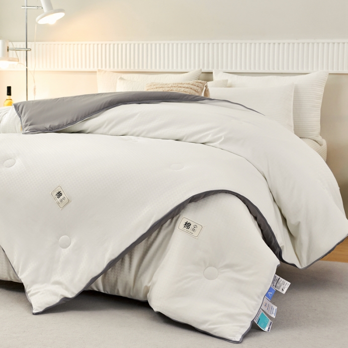 91家纺网 家纺一手货源 找家纺 2025新款原棉双拼提花大豆被二合一拉链款子母被春秋冬被子夏被学生宿舍被褥 子母被本白+绅士灰