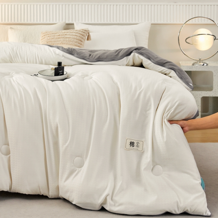 91家纺网 家纺一手货源 找家纺 2025新款原棉双拼提花大豆被二合一拉链款子母被春秋冬被子夏被学生宿舍被褥 子母被本白+绅士灰