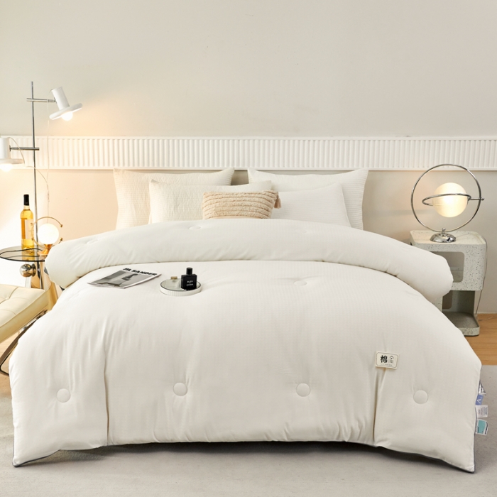 91家纺网 家纺一手货源 找家纺 2025新款原棉双拼提花大豆被二合一拉链款子母被春秋冬被子夏被学生宿舍被褥 子母被本白+绅士灰