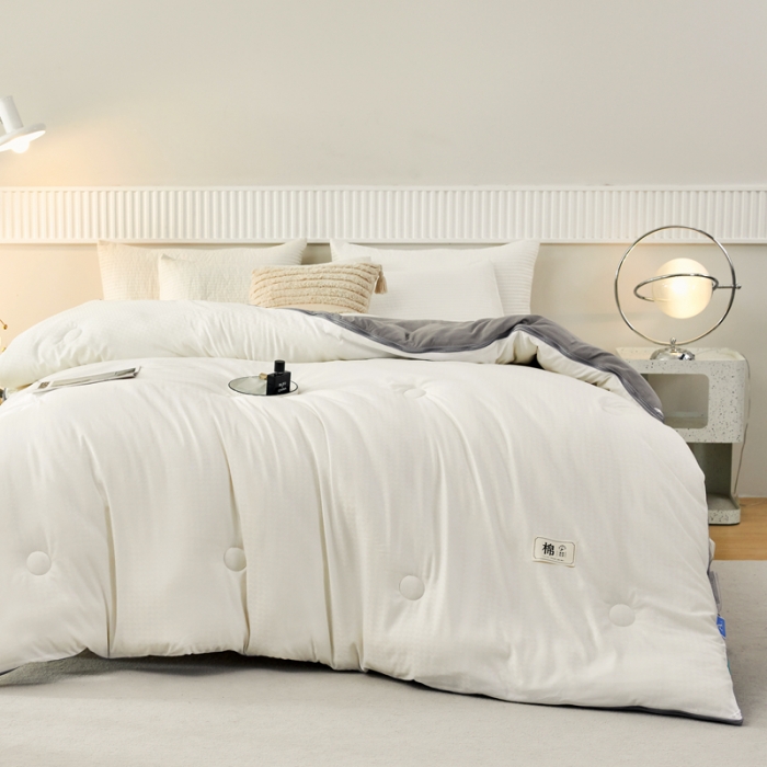 91家纺网 家纺一手货源 找家纺 2025新款原棉双拼提花大豆被二合一拉链款子母被春秋冬被子夏被学生宿舍被褥 子母被本白+绅士灰
