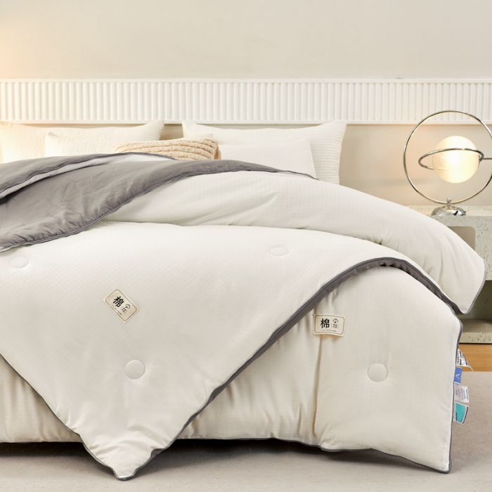91家纺网 家纺一手货源 找家纺 2025新款原棉双拼提花大豆被二合一拉链款子母被春秋冬被子夏被学生宿舍被褥 子母被本白+绅士灰
