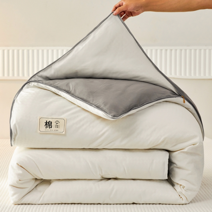 91家纺网 家纺一手货源 找家纺 2025新款原棉双拼提花大豆被二合一拉链款子母被春秋冬被子夏被学生宿舍被褥 子母被本白+绅士灰
