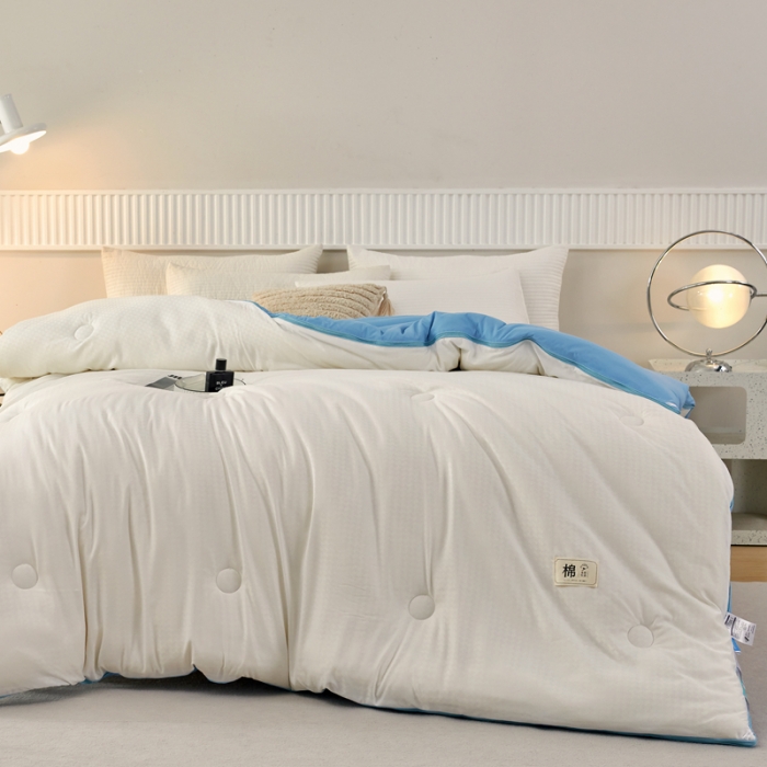 91家纺网 家纺一手货源 找家纺 2025新款原棉双拼提花大豆被二合一拉链款子母被春秋冬被子夏被学生宿舍被褥 子母被本白+天空蓝