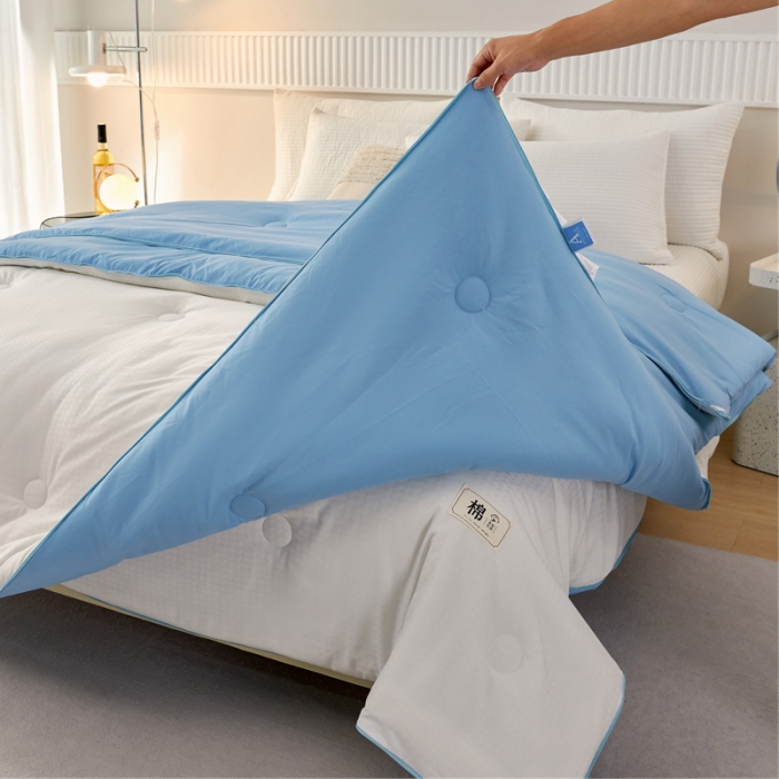 91家纺网 家纺一手货源 找家纺 2025新款原棉双拼提花大豆被二合一拉链款子母被春秋冬被子夏被学生宿舍被褥 子母被本白+天空蓝